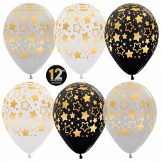 Воздушный шар (12''/30 см) Звезды контур, Ассорти (005/080/390), пастель, 5 ст, 50 шт.