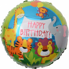 Шар (18''/46 см) Круг, С Днем Рождения! (джунгли), Зеленый, 1 шт.
