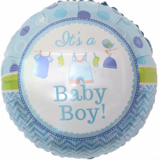 Шар (18''/46 см) Круг, С Рождением Малыша!, Голубой, 1 шт.