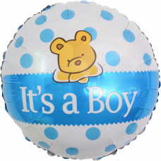 Шар (18''/46 см) Круг, С Рождением Малыша! (плюшевый мишка), Голубой, 1 шт.