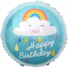 Шар (18''/46 см) Круг, С Днем Рождения! (облако и радуга), Бирюзовый, 1 шт.