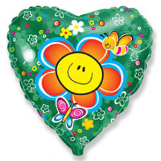 Шар (18''/46 см) Сердце, Цветок, Зеленый, 1 шт.