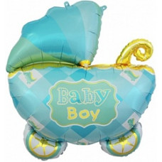 Шар (35''/89 см) Фигура, Коляска для мальчика, Голубой, 1 шт.