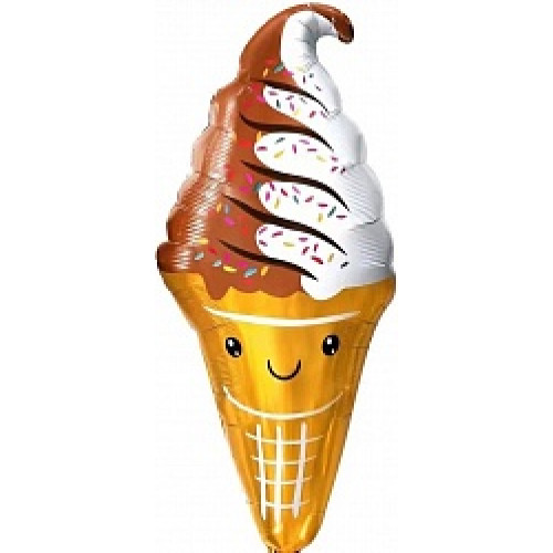 Шар (47''/119 см) Фигура, Мороженое, Вафельный рожок, Шоколадный/Белый, 1 шт.