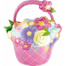 Шар (27''/69 см) Фигура, Цветочная корзинка, Розовый, 1 шт.