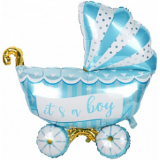 Шар (35''/89 см) Фигура, Коляска для мальчика, Голубой, 1 шт.