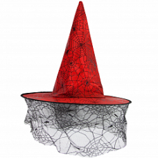 Карнавальная шляпа Ведьмы Колдовская паутина, Красный, 1 шт.