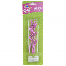 Свечи Коктейльные, Тонкие спирали, Розовый, Перламутр, 0,2*12 см, 6 шт. с держат.