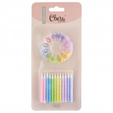 Свечи Нежное макарунс, Ассорти, 6 см, 24 шт. с держат.