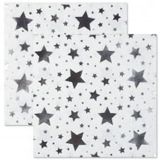 Салфетки, Звезды Микс, Белый/Серебро, Металлик, 33*33 см, 12 шт.