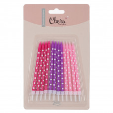 Свечи Белые точки, Ассорти для девочки, 0,5*10 + 1 см, 12 шт. с держат.