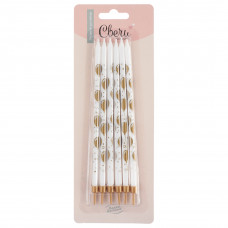 Свечи Воздушные шарики, Белый/Золото, Металлик, 0,55*15 + 1 см, 6 шт. с держат.