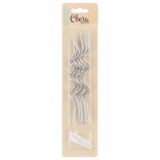 Свечи Коктейльные, Тонкие спирали, Серебро, Металлик, 14,5 см, 6 шт. с держат.