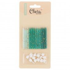 Свечи Бирюзовый микс, с блестками, 0,5*6 + 1 см, 12 шт. с держат.