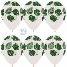 Воздушный Шар (12''/30 см) Зеленые листья, Прозрачный (390), кристалл, 5 ст, 50 шт.