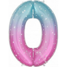 Шар (34''/86 см) Цифра, 0 Нежные искры, Розовый, Градиент, 1 шт. в упак.