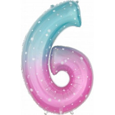 Шар (34''/86 см) Цифра, 6 Нежные искры, Розовый, Градиент, 1 шт. в упак.