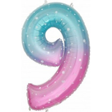 Шар (34''/86 см) Цифра, 9 Нежные искры, Розовый, Градиент, 1 шт. в упак