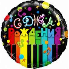 Шар (18''/46 см) Круг, С Днем рождения! (музыка), Черный, 1 шт.