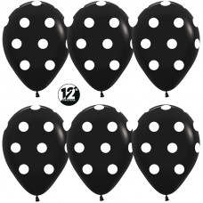 Шар (12''/30 см) Белые точки, Черный (080), пастель, 5 ст, 50 шт.