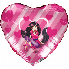 Шар (18''/46 см) Сердце, Девушка - Кошка, Розовый, 1 шт.