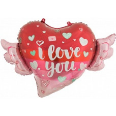 Шар (34''/86 см) Сердце, Крылья Любви, 1 шт.