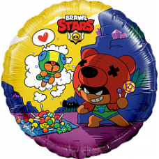 Шар (18''/46 см) Круг, Brawl Stars, Герои, дизайн №2, Желтый, 1 шт. в упак.
