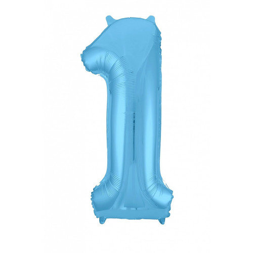 Шар (40''/102 см) Цифра, 1, Slim, Голубой, в упаковке 1 шт.