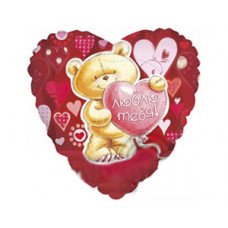 K Сердце РУС-22 Любовь Медвежонок на красном 18"/45см