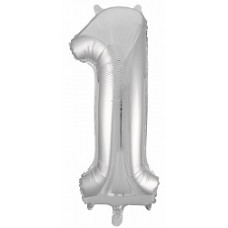 Шар (34\'\'/86 см) Цифра, 1, Серебро, 1 шт. в упак.