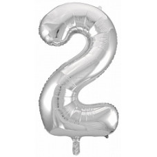 Шар (34\'\'/86 см) Цифра, 2, Серебро, 1 шт. в упак.