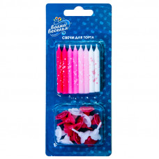 Свечи Микс, Розовый / Белый, с держателями, 6 см, 16 шт