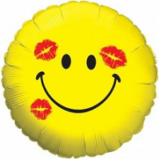 Шар (18''/46 см) Круг, Смайл в поцелуях, Желтый