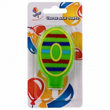 Свеча Цифра 0 яркая 8см с держателем