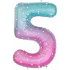 Шар (34''/86 см) Цифра, 5 Нежные искры, Розовый, Градиент, 1 шт. в упак.