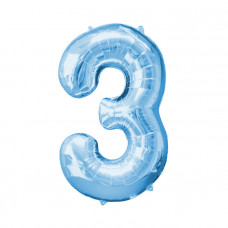 Шар (40''/102 см) Цифра, 3, Голубая, Китай.