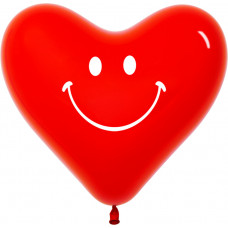 Сердце (12''/30 см) Смайл, Красный, кристалл, 2 ст, 50 шт.