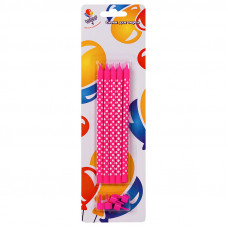 Свечи Розовые, Точки белые, 15 см с держателями, 5 шт.