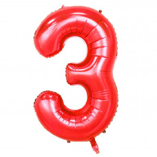 Шар (40''/102 см) Цифра, 3, Красная, Китай.