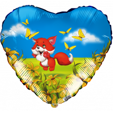 Шар (18''/46 см) Сердце, Лисенок, 1 шт.