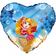 Шар (18''/46 см) Сердце, Русалочка, 1 шт.