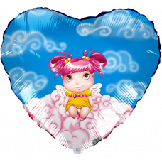 Шар (18''/46 см) Сердце, Ангелочек, 1 шт.