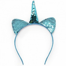Ободок Ушки, Сверкающий единорог, Голубой, с блестками
