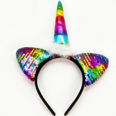 Ободок Ушки, Радужный единорог, с блестками