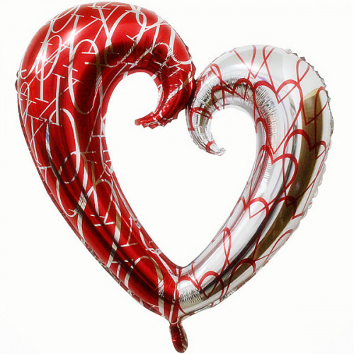 Шар (43''/109 см) Фигура, Сердце красный-серебро