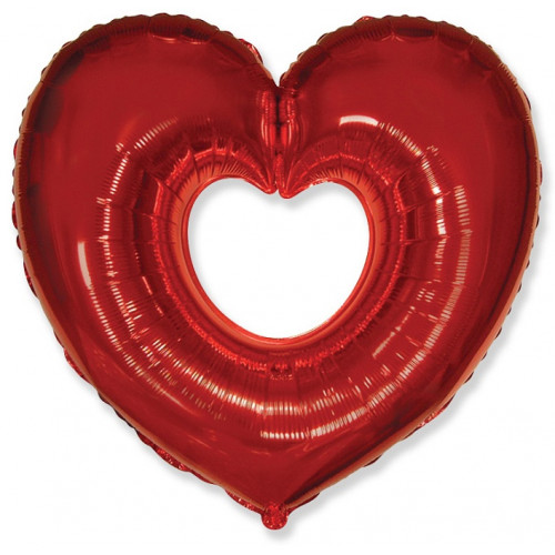 Шар (40''/102 см) Фигура, Сердце в сердце, Красный