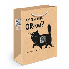 Пакет подарочный, QR Кот, Крафт, 23*18*10 см, 1 шт.