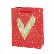 Пакет подарочный, Золотое сердечко, Красный, Металлик, 42*31*12 см, 1 шт.