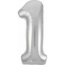 Шар (40''/102 см) Цифра, 1 Slim, Серебро, 1 шт. в упак.
