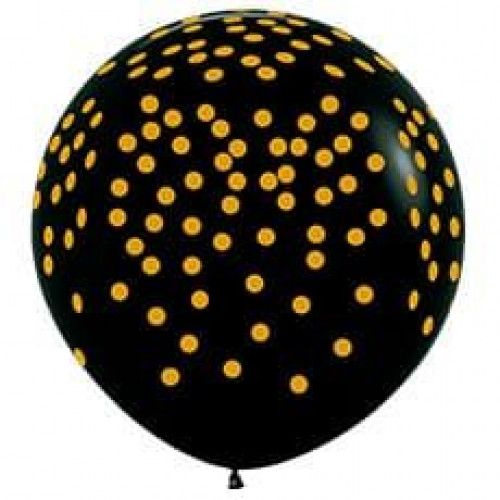 Воздушный шар (36''/91 см) Золотое конфетти, Черный (080), пастель, 5 ст, 1 шт.